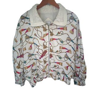 Bocoo Women's Silk Jacket Size XL Crazy Pattern Baroque Rainbow 80s Vintage 1984